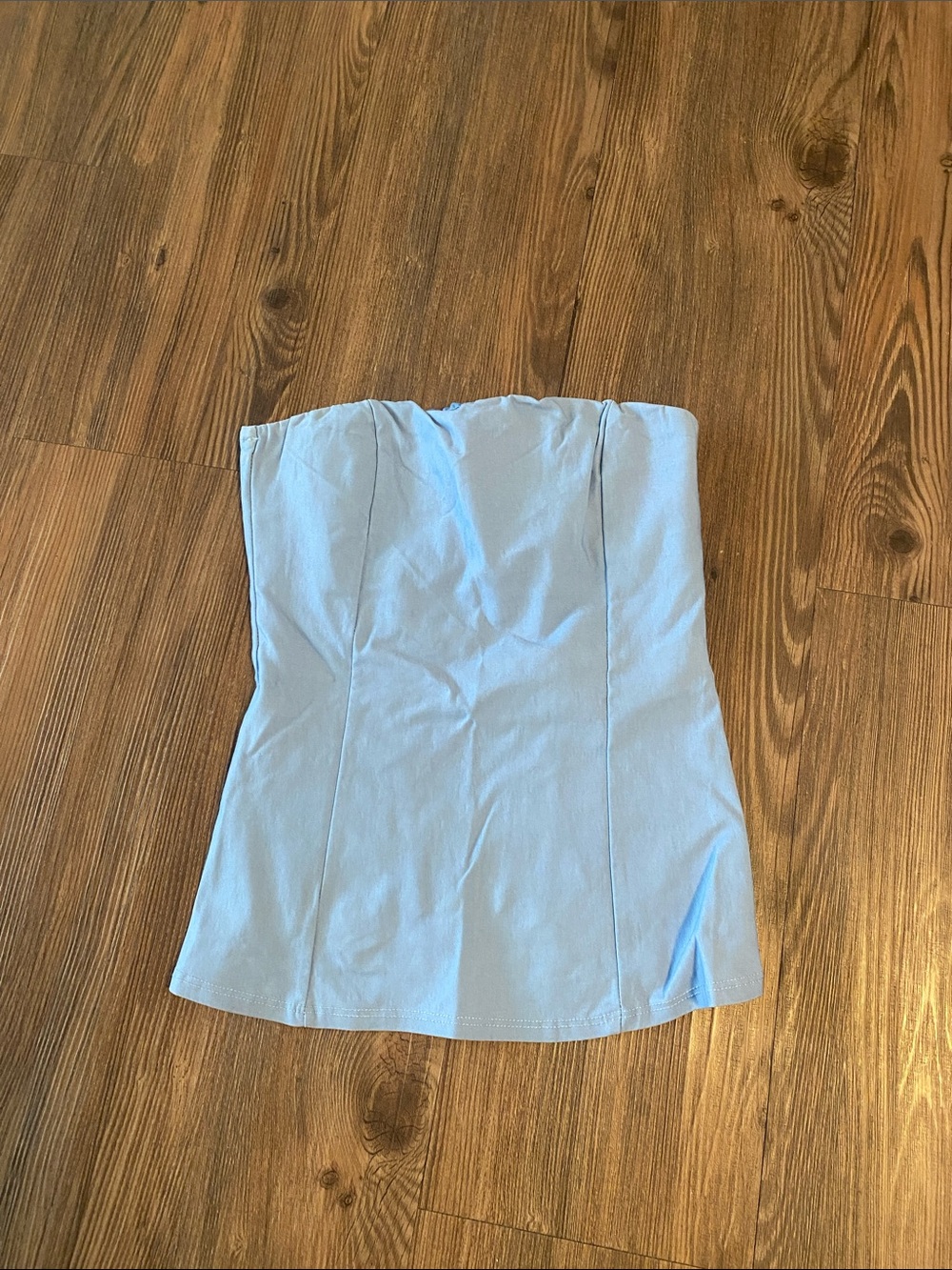 Light Blue Strapless Open-Back Top